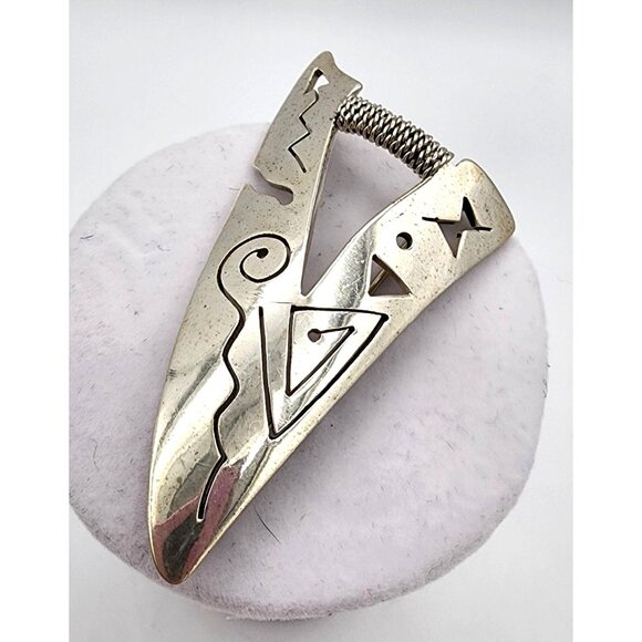 VTG Abstract Post Modern Tribal Triangle Petroglyph Sterling Silver Pin Mexico - Picture 2 of 11